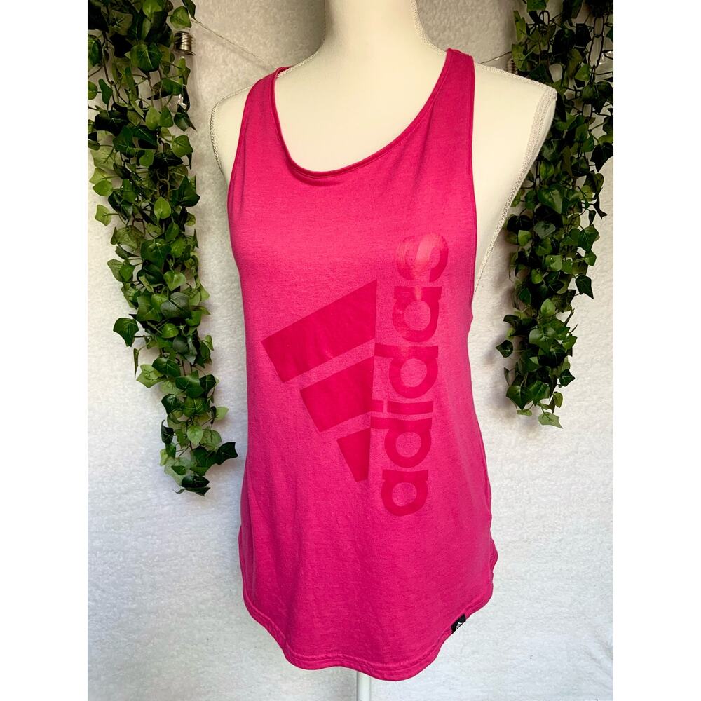Adidas Pink Magenta Logo Graphic Racerback Athletic Tank Top Women's Small